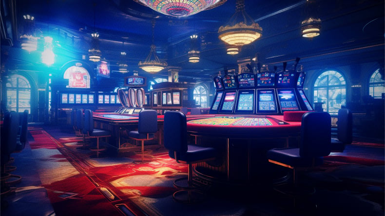 Ein leuchtender und luxuriöser Casino-Boden voller Spielautomaten