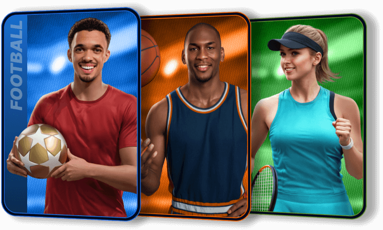 Collage von Sportlern aus Fußball, Basketball und Tennis bei Boomerang Bet