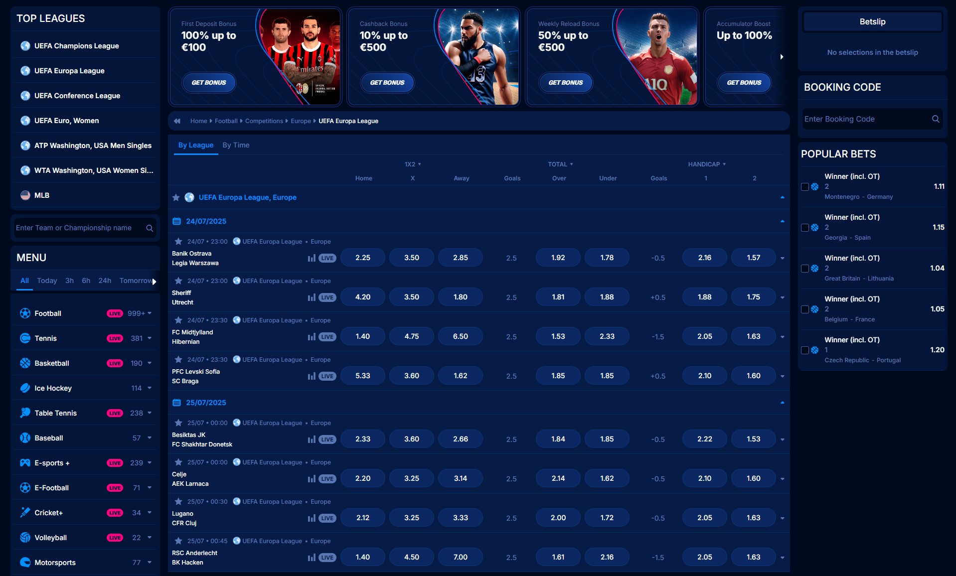 Live-Wetten-Interface bei Boomerang Bet mit aktuellen Spielen und Quoten